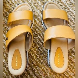 Portland Leather Patina Wedge Sandals - Size 9 Sunflower Color